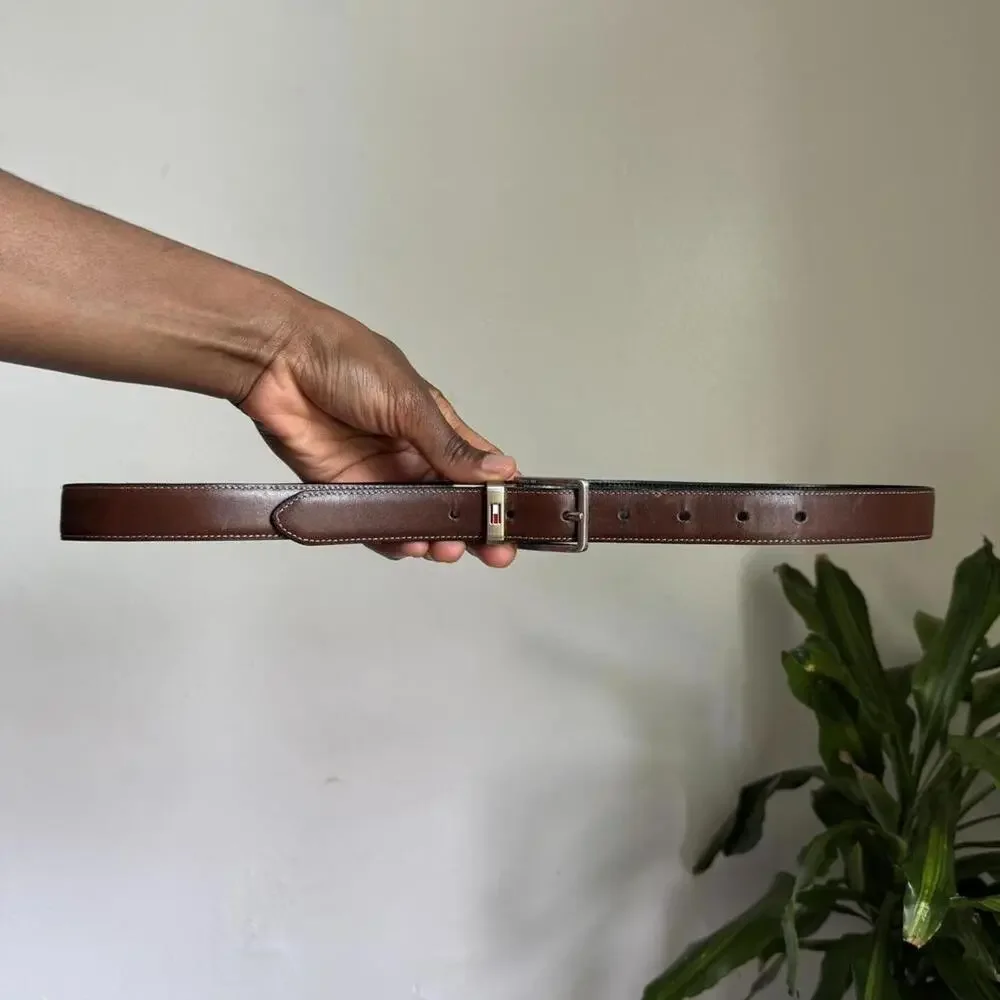 Vintage‎ Hdouble sides brown/black reversible silver buckle leather belt size L